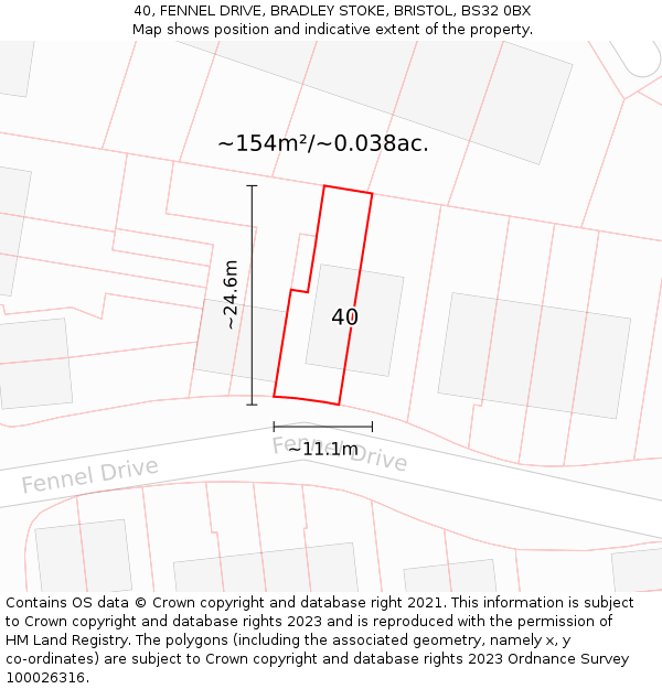 40, FENNEL DRIVE, BRADLEY STOKE, BRISTOL, BS32 0BX: Plot and title map