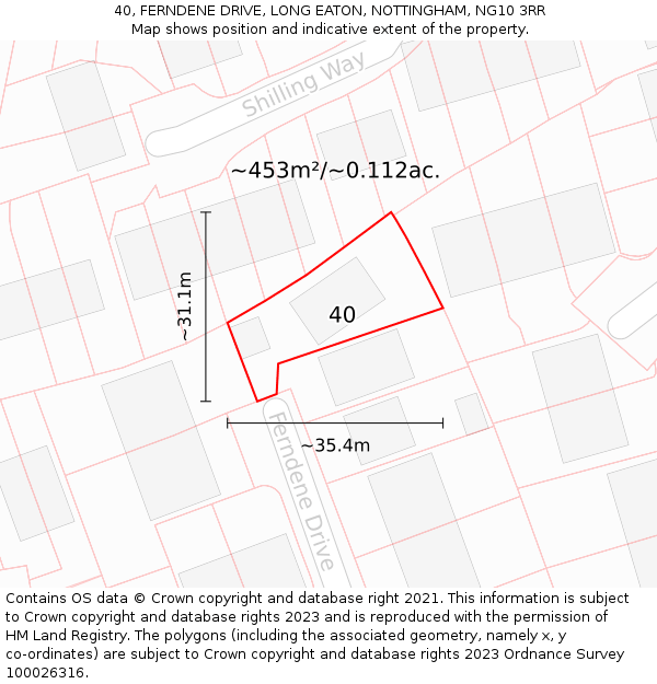 40, FERNDENE DRIVE, LONG EATON, NOTTINGHAM, NG10 3RR: Plot and title map