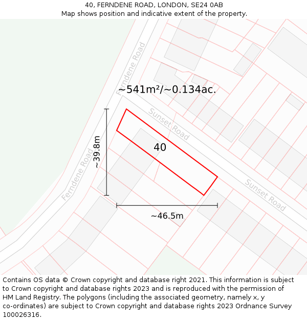 40, FERNDENE ROAD, LONDON, SE24 0AB: Plot and title map