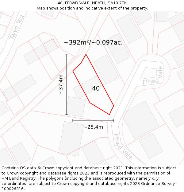 40, FFRWD VALE, NEATH, SA10 7EN: Plot and title map