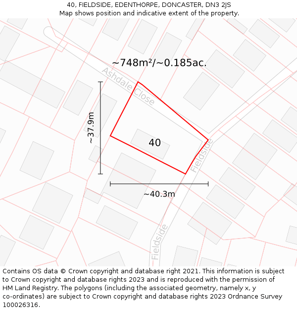 40, FIELDSIDE, EDENTHORPE, DONCASTER, DN3 2JS: Plot and title map