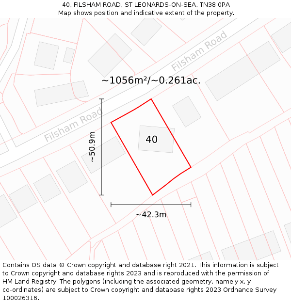 40, FILSHAM ROAD, ST LEONARDS-ON-SEA, TN38 0PA: Plot and title map