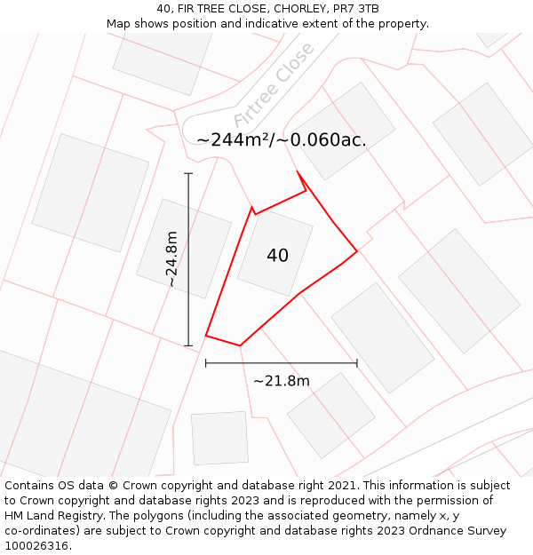 40, FIR TREE CLOSE, CHORLEY, PR7 3TB: Plot and title map
