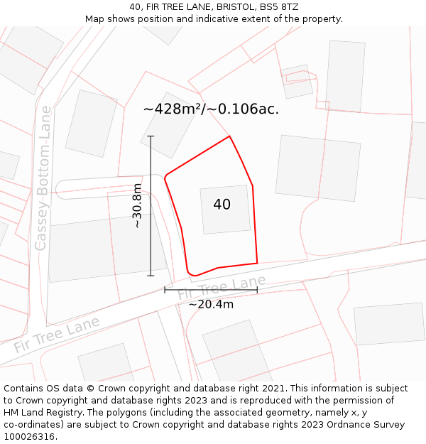 40, FIR TREE LANE, BRISTOL, BS5 8TZ: Plot and title map