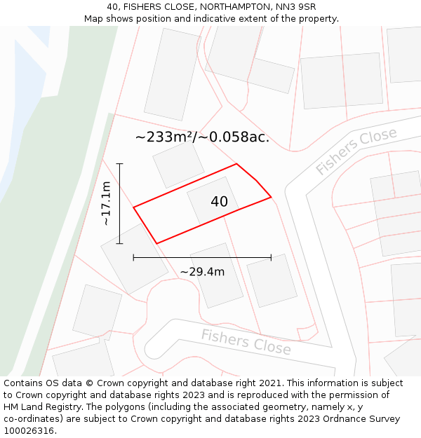 40, FISHERS CLOSE, NORTHAMPTON, NN3 9SR: Plot and title map