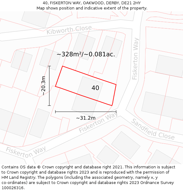 40, FISKERTON WAY, OAKWOOD, DERBY, DE21 2HY: Plot and title map