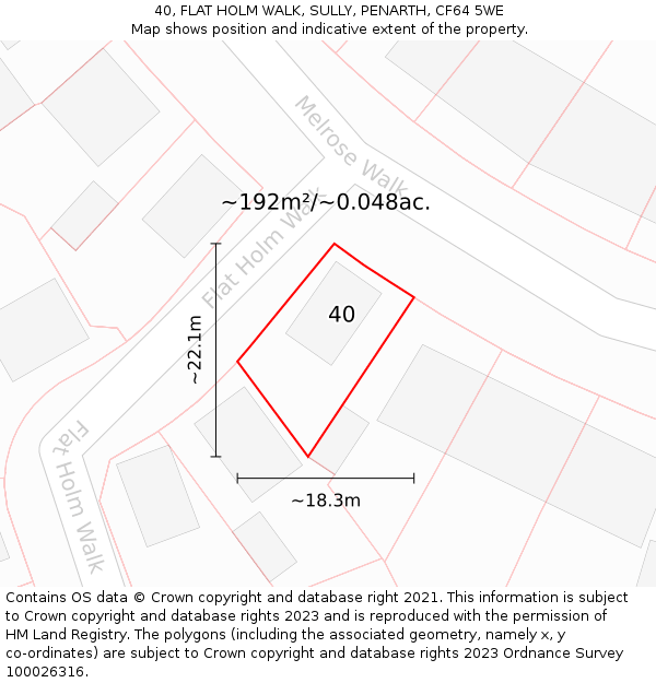 40, FLAT HOLM WALK, SULLY, PENARTH, CF64 5WE: Plot and title map