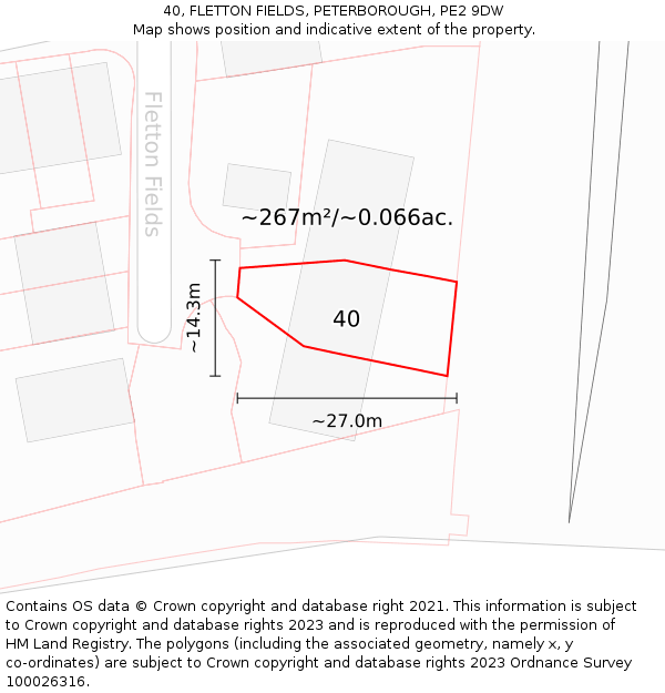 40, FLETTON FIELDS, PETERBOROUGH, PE2 9DW: Plot and title map