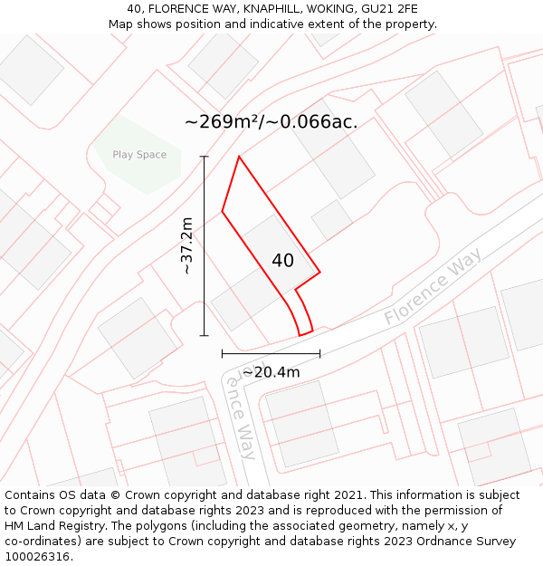 40, FLORENCE WAY, KNAPHILL, WOKING, GU21 2FE: Plot and title map