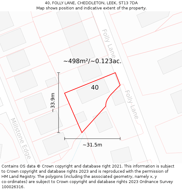 40, FOLLY LANE, CHEDDLETON, LEEK, ST13 7DA: Plot and title map