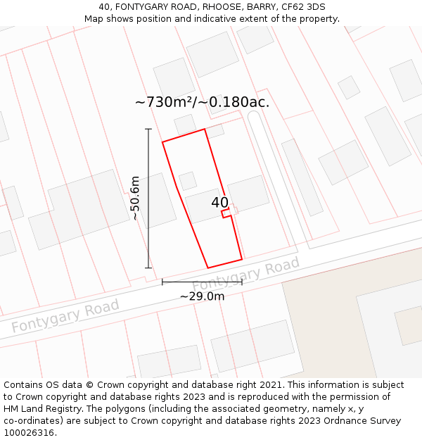 40, FONTYGARY ROAD, RHOOSE, BARRY, CF62 3DS: Plot and title map