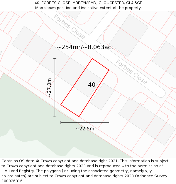 40, FORBES CLOSE, ABBEYMEAD, GLOUCESTER, GL4 5GE: Plot and title map