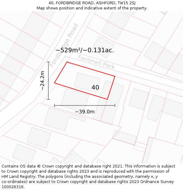 40, FORDBRIDGE ROAD, ASHFORD, TW15 2SJ: Plot and title map
