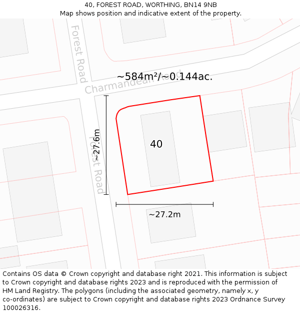 40, FOREST ROAD, WORTHING, BN14 9NB: Plot and title map