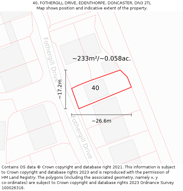 40, FOTHERGILL DRIVE, EDENTHORPE, DONCASTER, DN3 2TL: Plot and title map