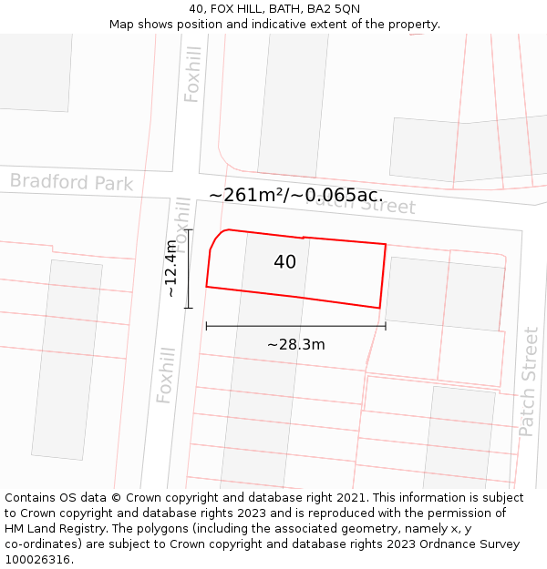 40, FOX HILL, BATH, BA2 5QN: Plot and title map