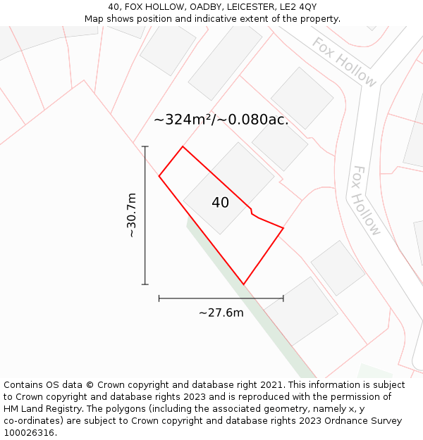 40, FOX HOLLOW, OADBY, LEICESTER, LE2 4QY: Plot and title map
