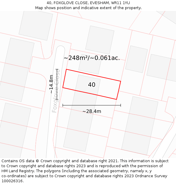 40, FOXGLOVE CLOSE, EVESHAM, WR11 1YU: Plot and title map