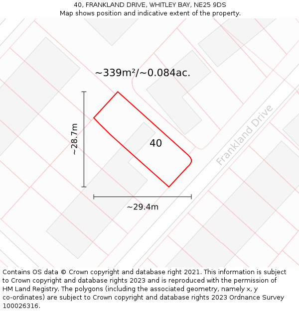 40, FRANKLAND DRIVE, WHITLEY BAY, NE25 9DS: Plot and title map