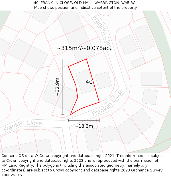 40, FRANKLIN CLOSE, OLD HALL, WARRINGTON, WA5 8QL: Plot and title map