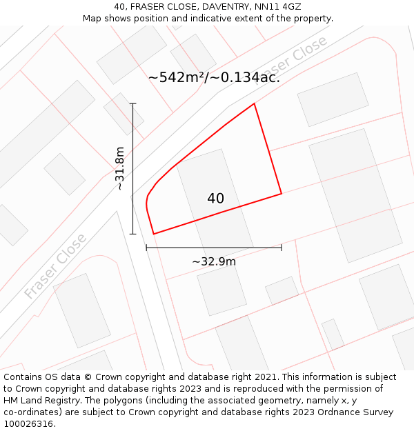 40, FRASER CLOSE, DAVENTRY, NN11 4GZ: Plot and title map