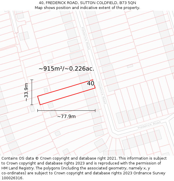 40, FREDERICK ROAD, SUTTON COLDFIELD, B73 5QN: Plot and title map