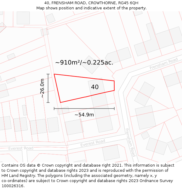 40, FRENSHAM ROAD, CROWTHORNE, RG45 6QH: Plot and title map