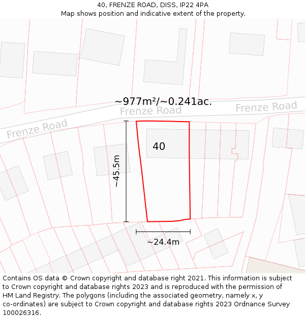 40, FRENZE ROAD, DISS, IP22 4PA: Plot and title map