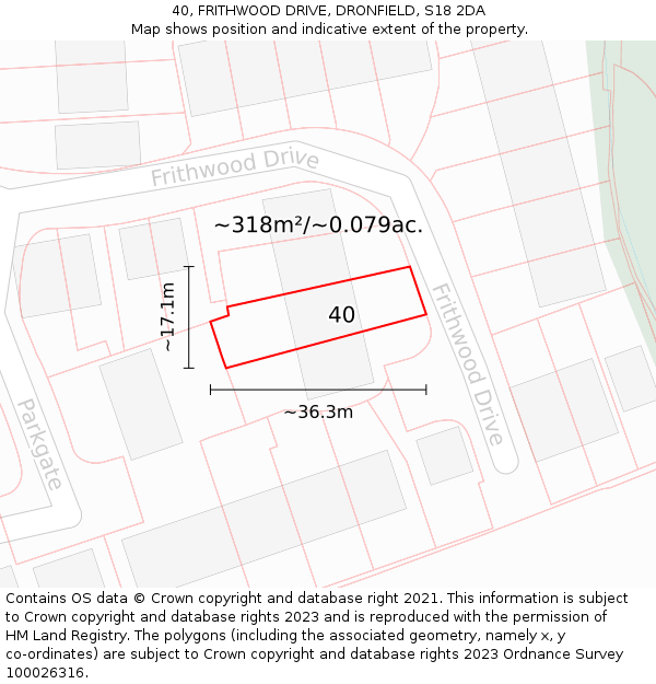 40, FRITHWOOD DRIVE, DRONFIELD, S18 2DA: Plot and title map
