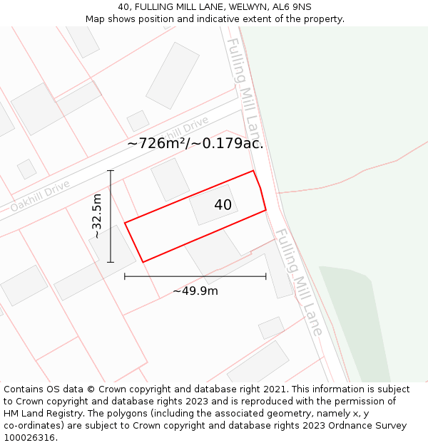 40, FULLING MILL LANE, WELWYN, AL6 9NS: Plot and title map