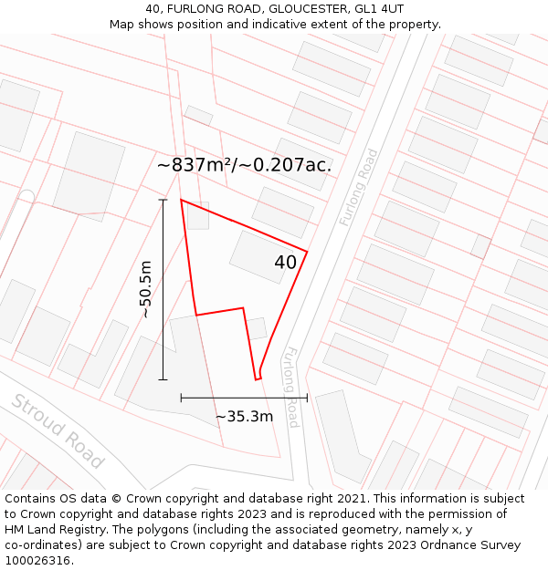 40, FURLONG ROAD, GLOUCESTER, GL1 4UT: Plot and title map