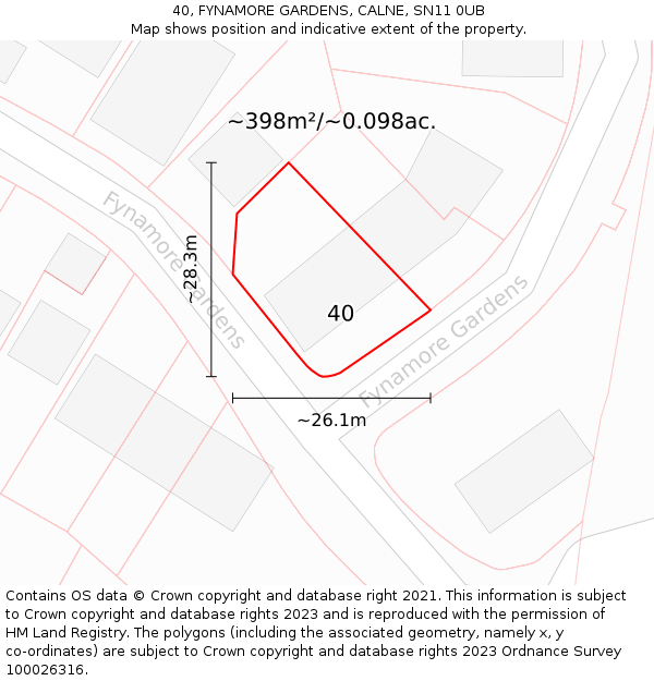 40, FYNAMORE GARDENS, CALNE, SN11 0UB: Plot and title map