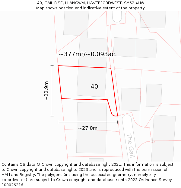 40, GAIL RISE, LLANGWM, HAVERFORDWEST, SA62 4HW: Plot and title map