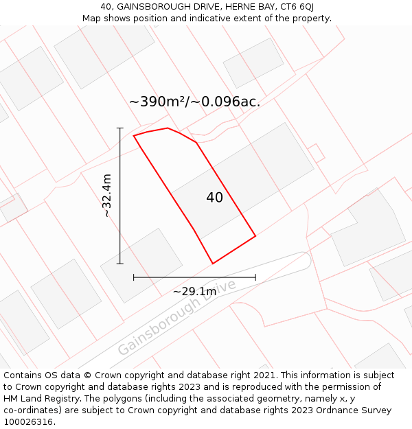 40, GAINSBOROUGH DRIVE, HERNE BAY, CT6 6QJ: Plot and title map