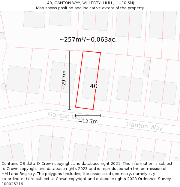 40, GANTON WAY, WILLERBY, HULL, HU10 6NJ: Plot and title map