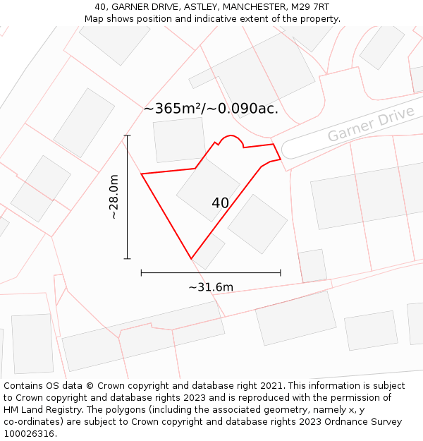 40, GARNER DRIVE, ASTLEY, MANCHESTER, M29 7RT: Plot and title map