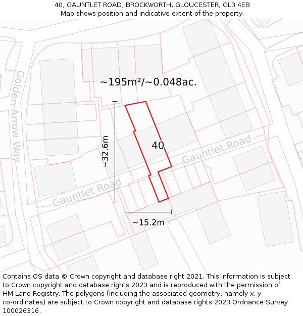 40, GAUNTLET ROAD, BROCKWORTH, GLOUCESTER, GL3 4EB: Plot and title map