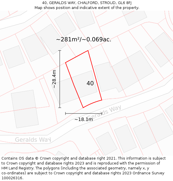 40, GERALDS WAY, CHALFORD, STROUD, GL6 8FJ: Plot and title map