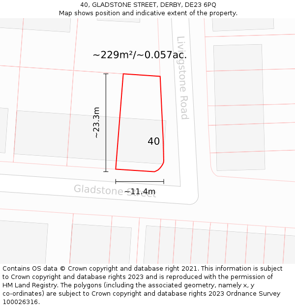 40, GLADSTONE STREET, DERBY, DE23 6PQ: Plot and title map