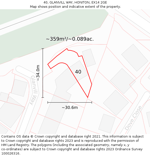 40, GLANVILL WAY, HONITON, EX14 2GE: Plot and title map
