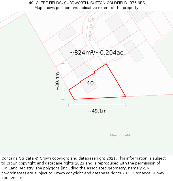 40, GLEBE FIELDS, CURDWORTH, SUTTON COLDFIELD, B76 9ES: Plot and title map