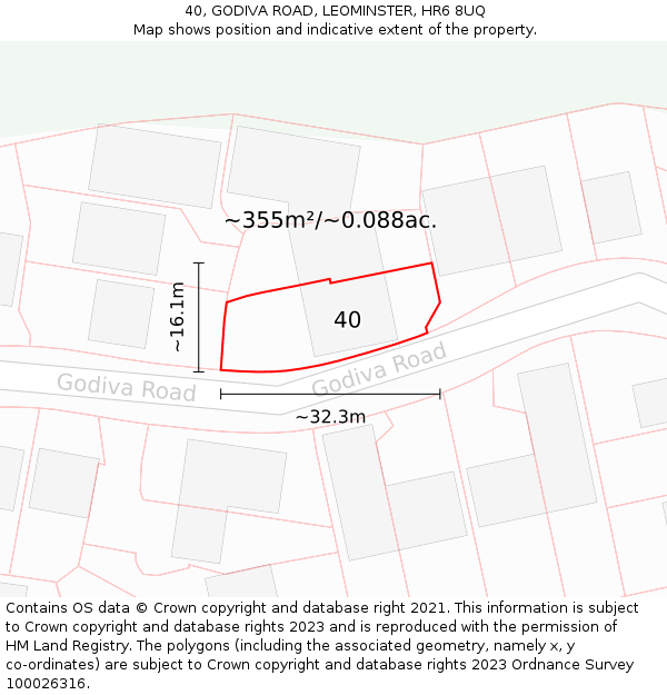 40, GODIVA ROAD, LEOMINSTER, HR6 8UQ: Plot and title map
