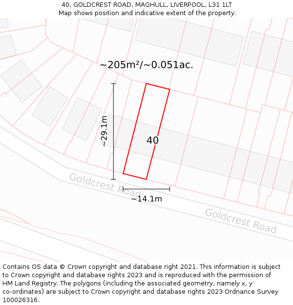 40, GOLDCREST ROAD, MAGHULL, LIVERPOOL, L31 1LT: Plot and title map