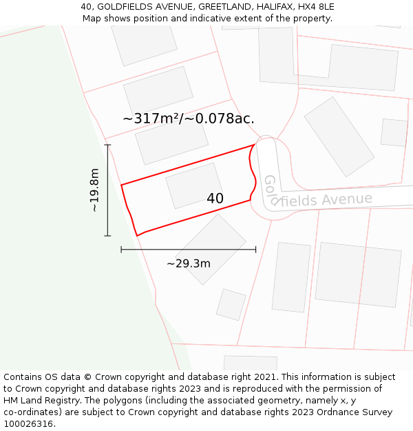 40, GOLDFIELDS AVENUE, GREETLAND, HALIFAX, HX4 8LE: Plot and title map