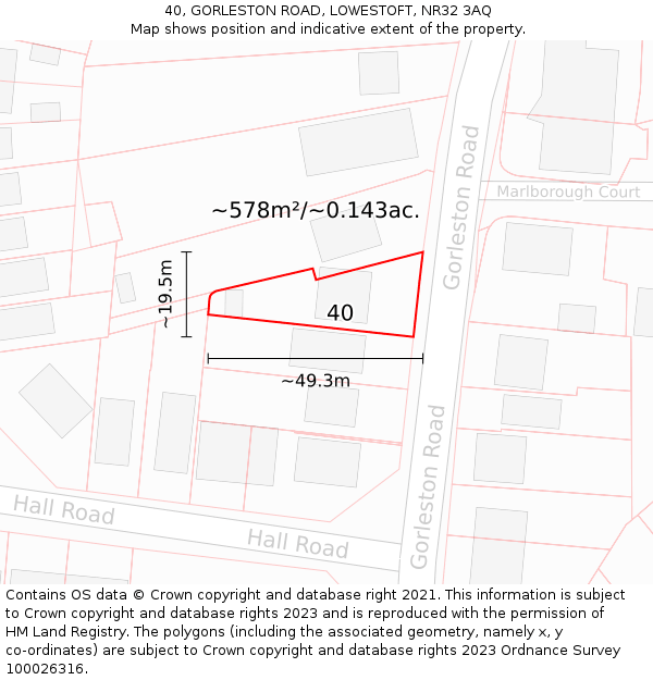40, GORLESTON ROAD, LOWESTOFT, NR32 3AQ: Plot and title map