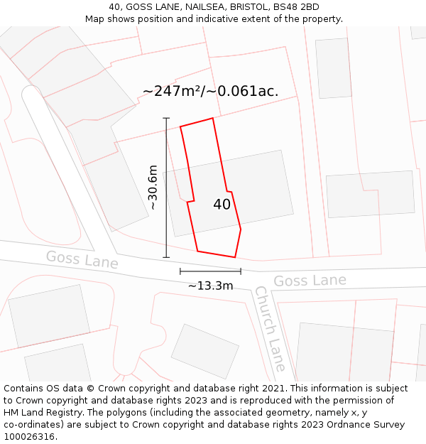40, GOSS LANE, NAILSEA, BRISTOL, BS48 2BD: Plot and title map
