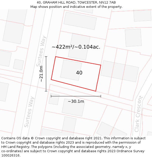 40, GRAHAM HILL ROAD, TOWCESTER, NN12 7AB: Plot and title map