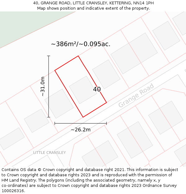 40, GRANGE ROAD, LITTLE CRANSLEY, KETTERING, NN14 1PH: Plot and title map