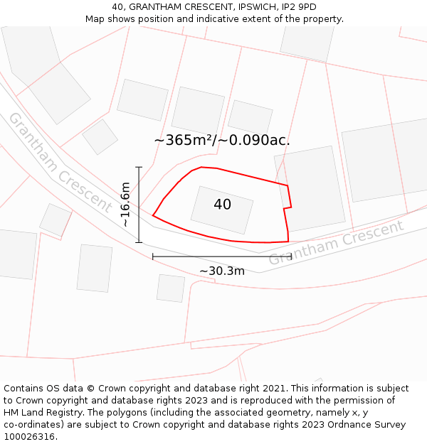 40, GRANTHAM CRESCENT, IPSWICH, IP2 9PD: Plot and title map