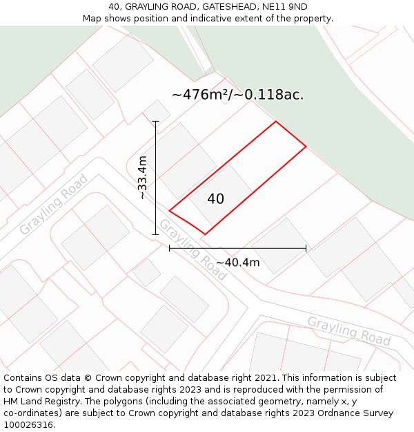 40, GRAYLING ROAD, GATESHEAD, NE11 9ND: Plot and title map
